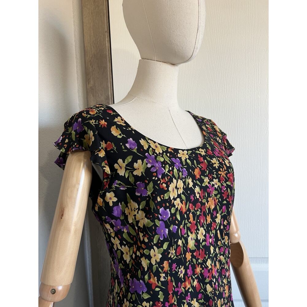 Talbots Size 12 Pure Silk Dress Womens Black Floral Feminine Vintage Y2K - Picture 6 of 16